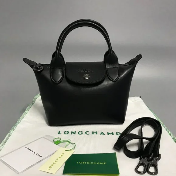 Longchamp Women's White Mini Le Pliage Leather Top Handle Bag Purse Crossbody i - Picture 1 of 11